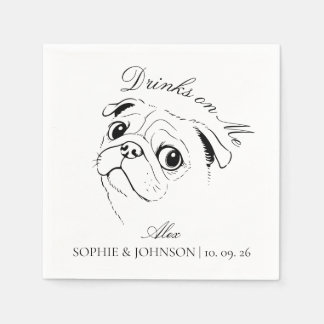 Servilleta De Papel Boceto de línea minimalista negro de perro Pug mod