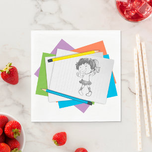 Servilleta De Papel Boceto de niña juguetona con lápices de colores