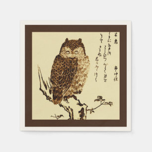 Servilleta De Papel Boceto japonés vintage a tinta de un búho