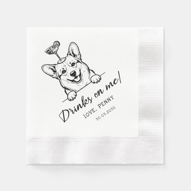 Servilleta De Papel Boceto personalizado Perro divertido, fiesta de co (Anverso)