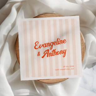 Servilleta De Papel Boda a rayas retro de melocotón y mandarina