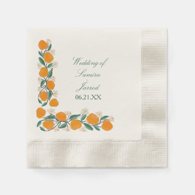 Servilleta De Papel Boda abstracta botánica de naranja dibujada a mano (Anverso)
