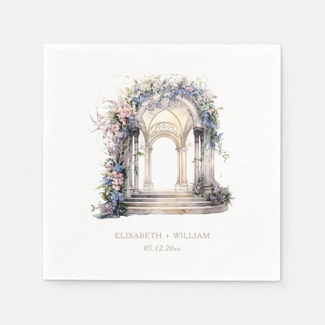 Servilleta De Papel Boda acuarela Arco floral personalizado (Anverso)