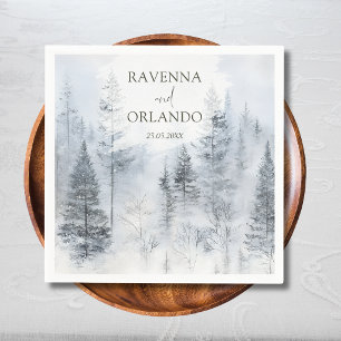 Servilleta De Papel Boda Acuarela de Montaña Bosque Nevado Rústico