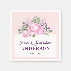 Servilleta De Papel Boda acuarela de peonías rosadas