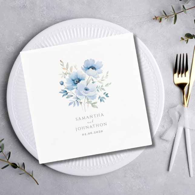 Servilleta De Papel Boda acuarela floral azul  (Subido por el creador)