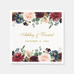 Servilleta De Papel Boda acuarela Floral Burgundy Blue Gold