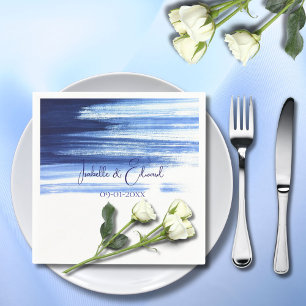 Servilleta De Papel Boda acuarela moderna de azul marino y blanco