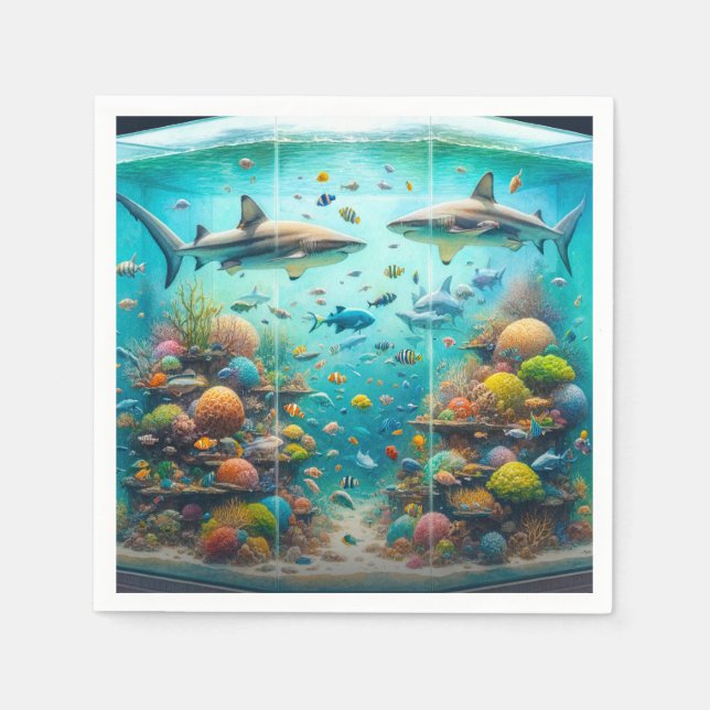 Servilleta De Papel Boda acuario acuático de tiburones y peces (Anverso)