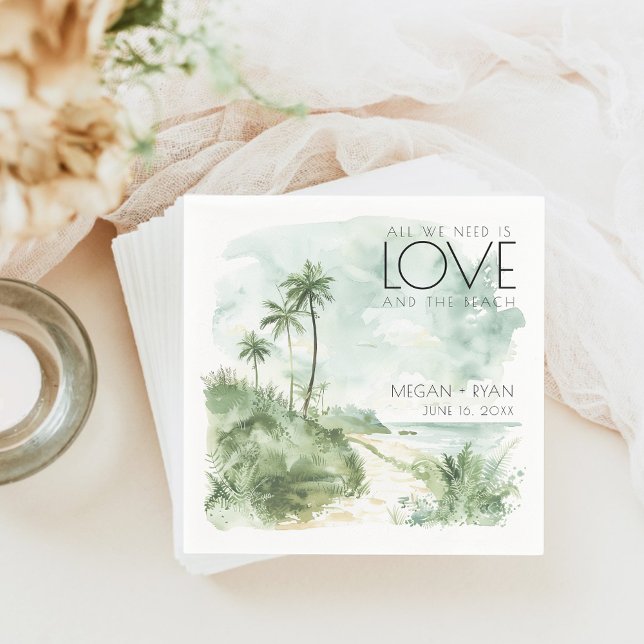 Servilleta De Papel Boda acuática de playa de destino (Watercolor Destination Beach Wedding Napkins)