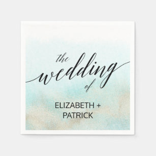 Servilleta De Papel Boda acuática y acuarela dorada