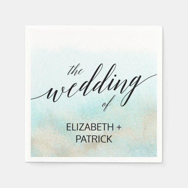 Servilleta De Papel Boda acuática y acuarela dorada (Anverso)