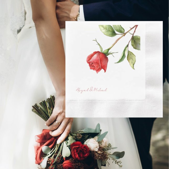 Servilleta De Papel Boda acuñado con Red Rose Stem Personalizado Names (Subido por el creador)