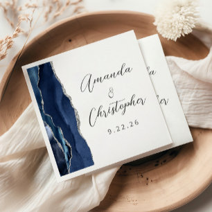 Servilleta De Papel Boda Agate Azul Marino Plata Script