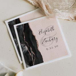 Servilleta De Papel Boda Agate Rosa Dorado Negro Script Blush Rosa