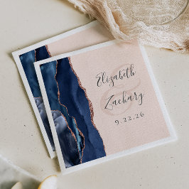 Servilleta De Papel Boda Agate Script Azul Marino Rosa Dorado Rubor