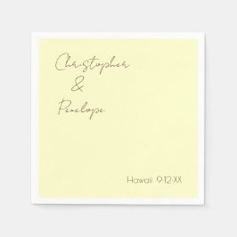 Servilleta De Papel Boda amarillo claro caligrafía minimalista