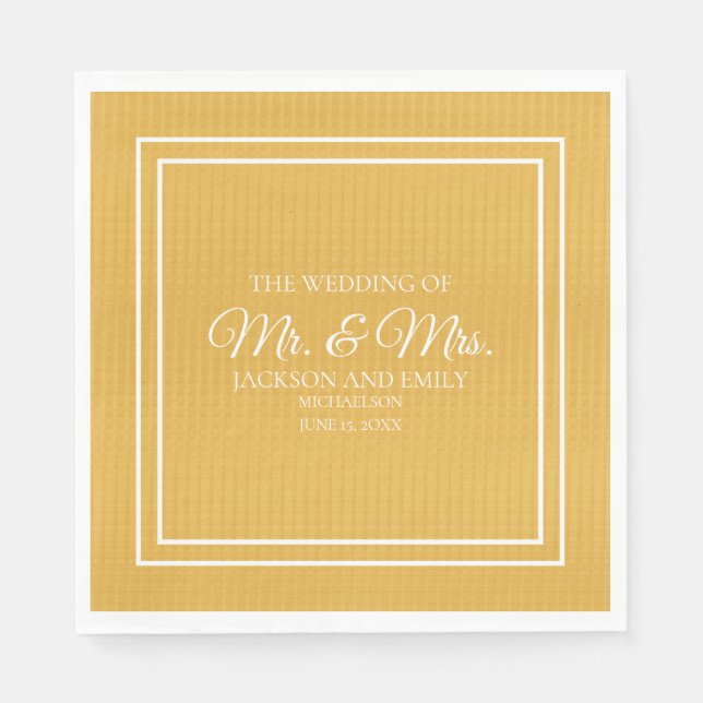 Servilleta De Papel Boda Amarillo Mostaza Blanco Tonos Modernos Joyas (Anverso)