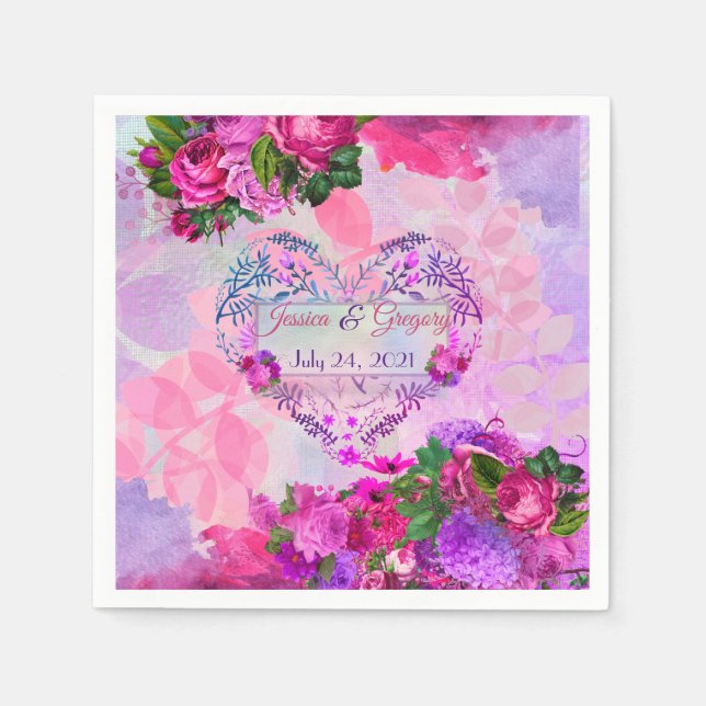 Servilleta De Papel Boda Amethyraspberry Floral Napkin (Anverso)