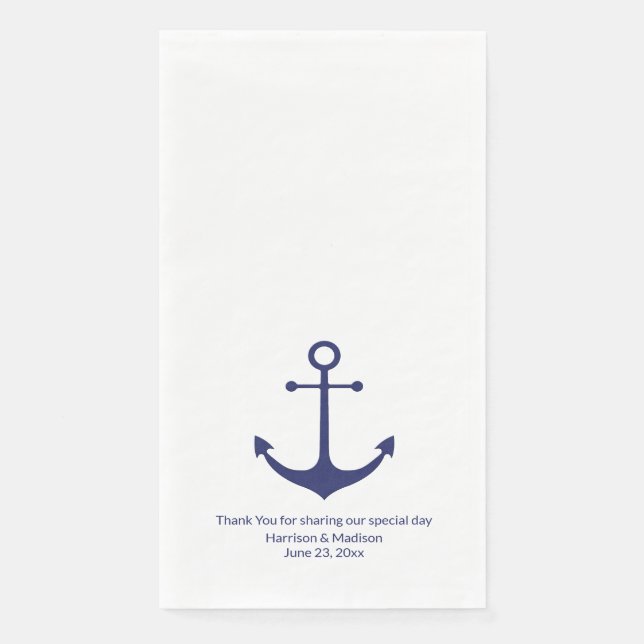 Servilleta De Papel Boda ancla náutica azul marino (Anverso)