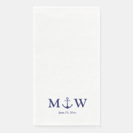 Servilleta De Papel Boda anclaje náutico monograma blanco azul marino