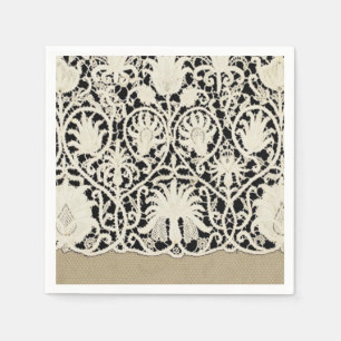 Servilleta De Papel Boda Antiguo Encaje Lino Blanco Clásico Bonito