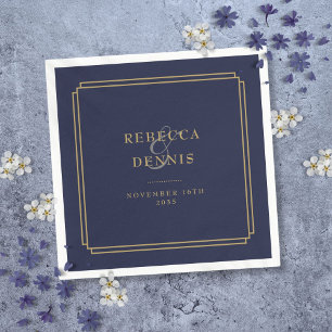 Servilleta De Papel Boda Art Deco Azul Marino y Dorado