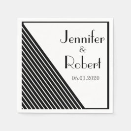 Servilleta De Papel Boda Art Deco Black and White Stripe