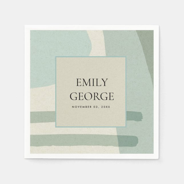 SERVILLETA DE PAPEL BODA ARTÍSTICO AZUL AQUÍ SUAVE MODERNO ABSTRACTO (Anverso)