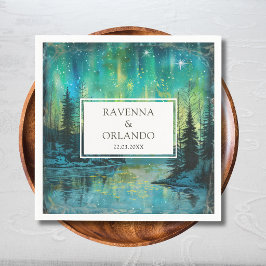 Servilleta De Papel Boda Aurora de Navidad Lago Bosque Cielo Nocturno