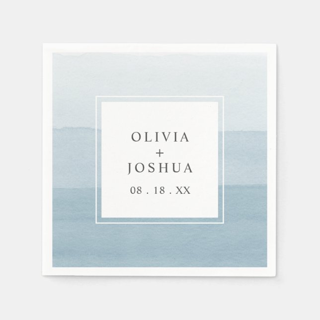 Servilleta De Papel Boda azul acuarela (Anverso)