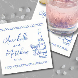 Servilleta De Papel Boda Azul Caprichosa Dibujada a Mano