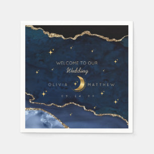 Servilleta De Papel Boda Azul Celeste Estrellas Luna Medianoche