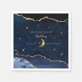 Servilleta De Papel Boda Azul Celeste Estrellas Luna Medianoche