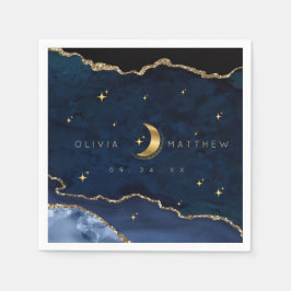 Servilleta De Papel Boda Azul Celeste Estrellas Luna Medianoche