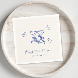 Servilleta De Papel Boda Azul Crema Caprichosa Dibujada a Mano