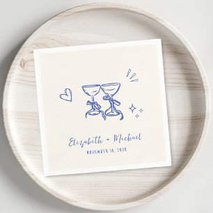 Servilleta De Papel Boda Azul Crema Caprichosa Dibujada a Mano