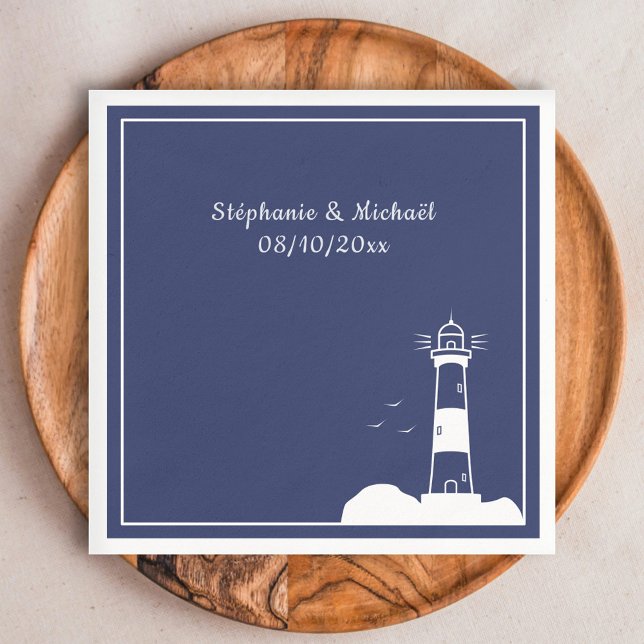 Servilleta De Papel Boda azul de la Marina de Faro (Lighthouse Navy Blue Wedding Napkins)