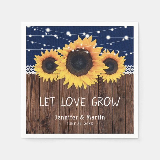 Servilleta De Papel Boda azul de la Marina de Giro de la Madera Rústic (Anverso)