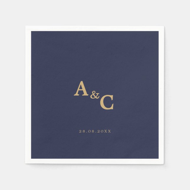 Servilleta De Papel Boda Azul de la Marina Romántica de Oro (Anverso)