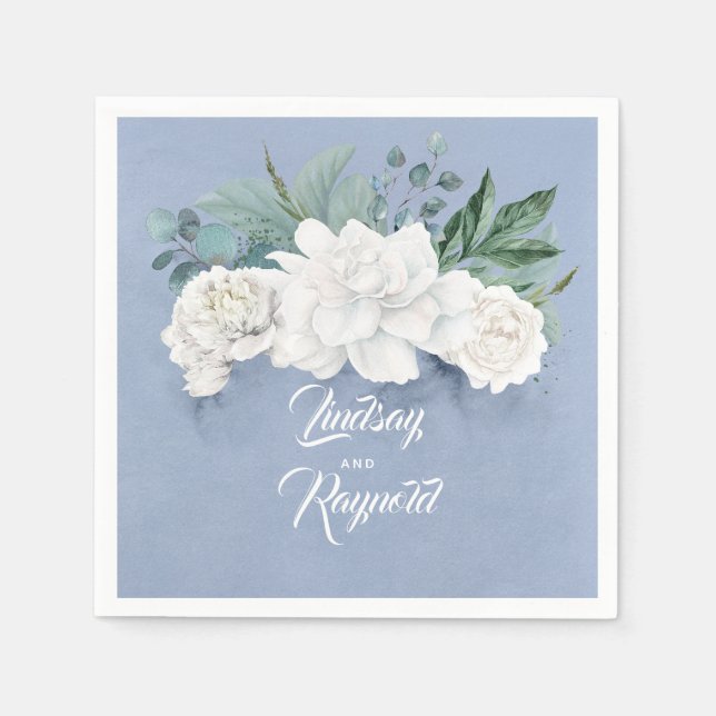 Servilleta De Papel Boda Azul Dusty Floral (Anverso)