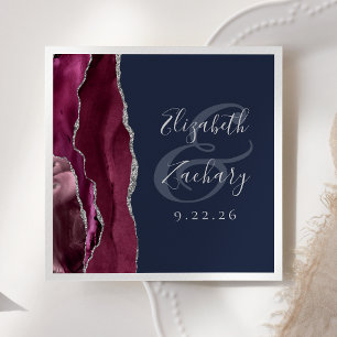 Servilleta De Papel Boda Azul Marino Burgundy Plata Agata