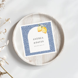 Servilleta De Papel Boda azul mediterráneo italiano Tile Lemon