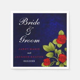 Servilleta De Papel Boda azul oscuro y rosa rojo