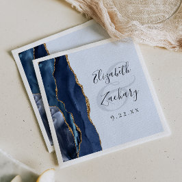 Servilleta De Papel Boda Azul Pálido Ágata Dorada Marina
