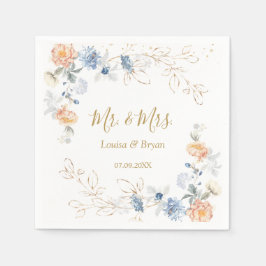 Servilleta De Papel Boda azul Rubor Peach floral