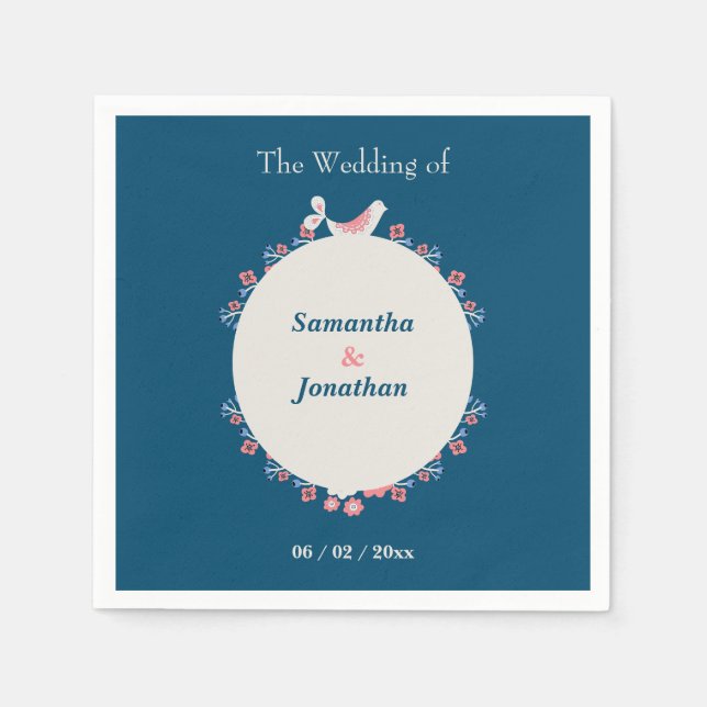 Servilleta De Papel Boda azul sencillo de estilo folk moderno (Anverso)