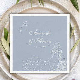 Servilleta De Papel Boda azul turbio elegante con pareja de tracción d