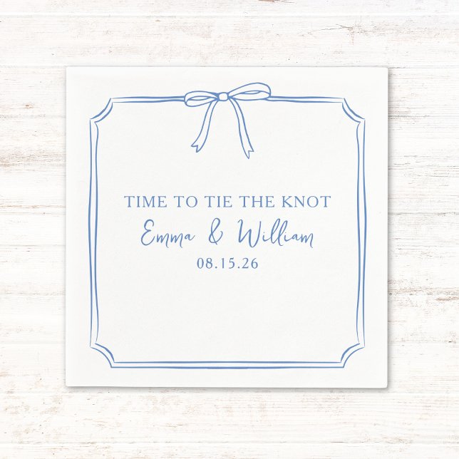 Servilleta De Papel boda azul turbio y elegante de "Ate el nudo" (Dusty blue napkins with a chic trendy bow—perfect for your "Tie the Knot" moment. Personalize now!)