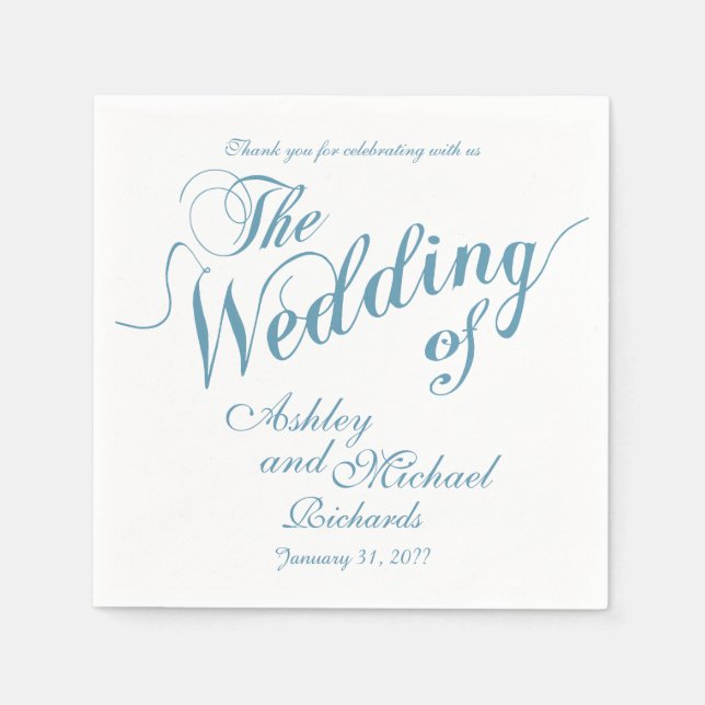 Servilleta De Papel boda azul y blanco pastel (Anverso)